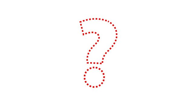 Red question mark with a dotted outline on a white background.