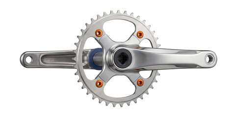 Square taper crankset with polished finish.