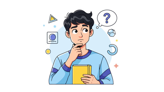 Young man thinking with question mark symbol vector illustration