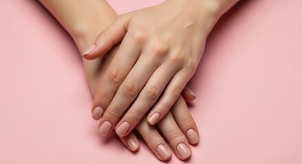 Woman's hands with manicured nails on pink background beauty and grooming concept