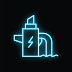 Obraz premium Neon icon of a hydroelectric power plant generating electricity from the movement of water