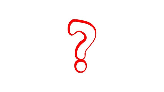 Red question mark inside speech bubble icon animation on white background 