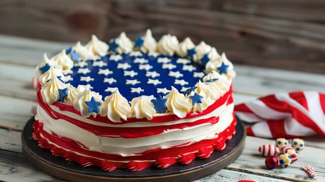 Festive cake decorated with American flag design