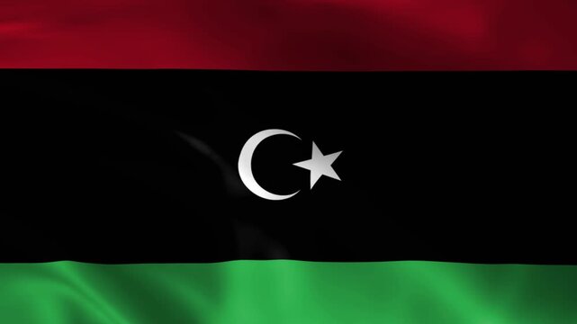 Waving flag of Libya national symbol of the country patriotic element for design and web isolated on black background