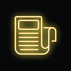 Fototapeta premium Yellow neon sign is glowing in the dark, depicting a rolled up newspaper icon