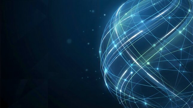 A futuristic glowing blue sphere with network connections in space