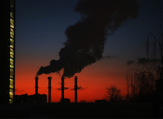 Industrial chimneys throwing smoke into the air illustration