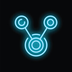 Blue neon sensor symbol glowing on black background, concept of detection or scanning