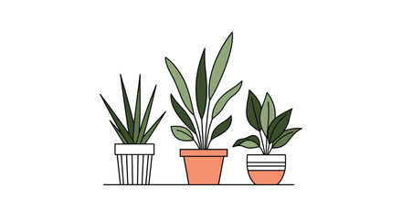 Vibrant potted houseplants create a fresh, modern botanical display bringing natural beauty and calming greenery to any interior design or wellness concept