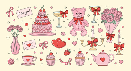 Extensive collection of pink and red Valentine's Day items, featuring