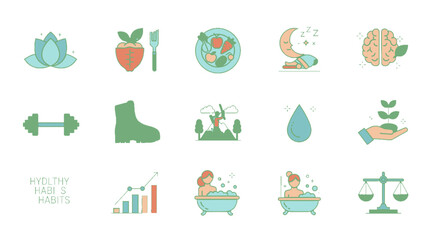 Healthy Lifestyle Icons for Wellness and Fitness.