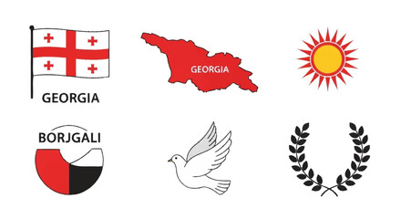 Georgian national symbols flag map sun bird wreath Borjgali Georgian flag map of Georgia © SnappyDesigns