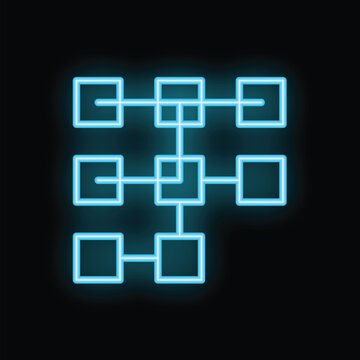 Neon blue algorithm structure glowing on black background, representing the concept of artificial intelligence
