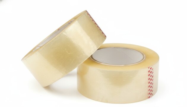 Clear Adhesive Tape Rolls Stacked on White Background - Office and Packaging Supplies