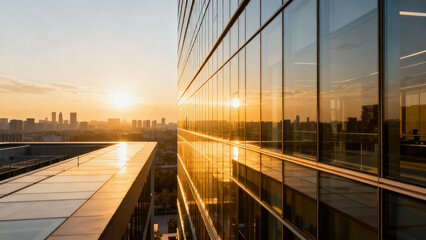 Obraz premium Modern Glass Office Building at Sunrise