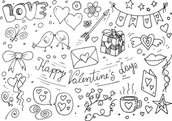 Valentine's day, love day, hand drawn vector doodle elements
