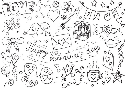 Valentine's day, love day, hand drawn vector doodle elements

