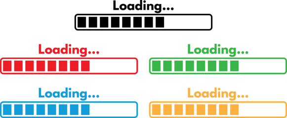 Colorful loading bar icon set in five colors . Progress loading bar icon . Vector illustration