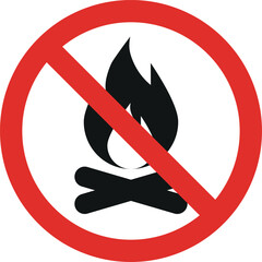 No campfire sign isolated on white background . Campfire prohibition sign . No fire sign . Vector illustration