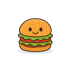 Smiling Cartoon Burger character in a kawaii style
