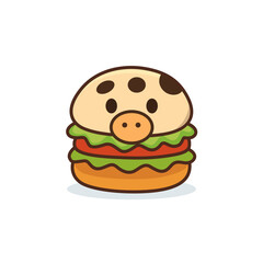 Cow Face Cartoon Burger Cute Vector