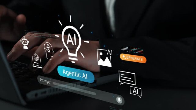 Innovative Concept of Agentic AI with Modern Technology Features Represented by Icons and Graphics, Highlighting Evolution in Artificial Intelligence Applications Gluon.