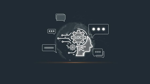 Localization Technology Concept with Chat Bubbles and Gear on Global Map Background gear global map communication