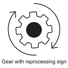 Gear with Reprocessing Sign icon, Recycling Process Gear, Sustainable Industry Symbol, Circular Process Icon, Eco-Friendly Technology Gear, vector