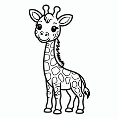 A charming and simple illustrated drawing of a standing giraffe with a spotted pattern. isolated on white background, Vector, illustration