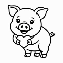 A cheerful cartoon pig standing on its hind legs with a friendly expression isolated on white background, Vector, illustration