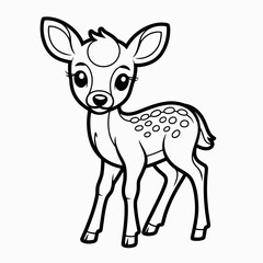 A charming black and white illustration of a young deer standing gracefully outdoors. isolated on white background, Vector, illustration