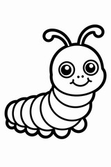 A cheerful cartoon caterpillar with a smiling face and striped body isolated on white background, Vector, illustration