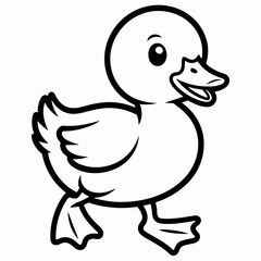 A simple black and white line drawing of a duck standing on one leg isolated on white background, Vector, illustration