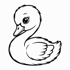 A simple line drawing of a stylized white swan floating gracefully on water isolated on white background, Vector, illustration