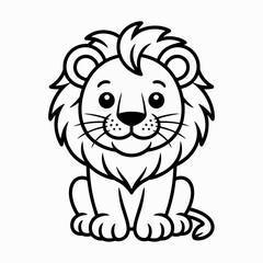 A cute cartoon lion sitting calmly and looking directly at the viewer isolated on white background, Vector, illustration