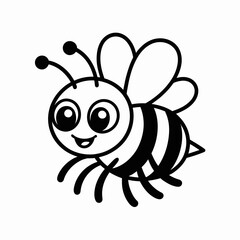 A cheerful cartoon bee flying with a friendly expression and striped body isolated on white background, Vector, illustration