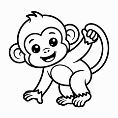 A playful cartoon monkey sitting and holding its foot with a joyful expression isolated on white background, Vector, illustration
