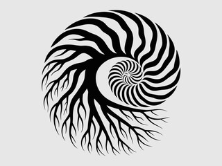 Intricate black and white spiral pattern resembling a hypnotic vortex design isolated on white background, Vector, illustration