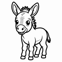 A playful cartoon depiction of a young donkey standing upright on its hind legs isolated on white background, Vector, illustration