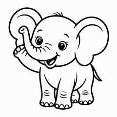 A cheerful cartoon elephant waving with a friendly and playful expression isolated on white background, Vector, illustration