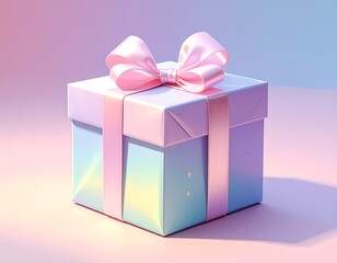 Obraz premium Pastel Gift Box with Pink Ribbon.