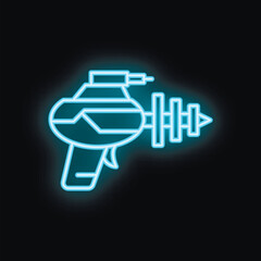 Blue neon sign showing a ray gun, great for themes of retrofuturism, science fiction, and imagination