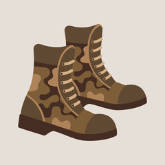 Naklejka premium Camouflage military boots icon. A pair of khaki camouflage military boots. Illustration.
