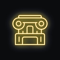 Naklejka premium Yellow neon style icon representing an ionic column, a symbol of classical architecture
