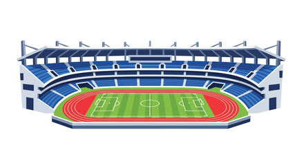 Illustration of a large empty stadium with a green field and blue seating © Marina