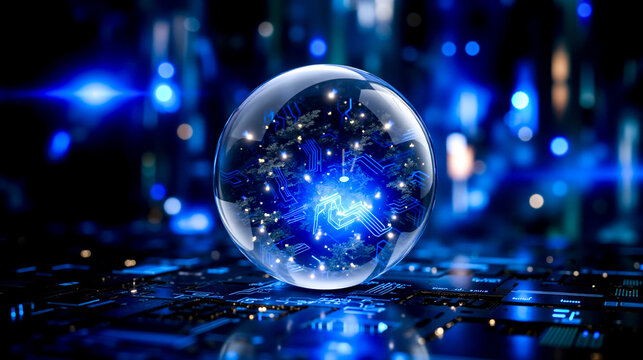 A glass ball sitting on top of a circuit board