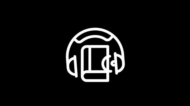 Audiobook icon: a book with headphones, representing listening to stories and learning