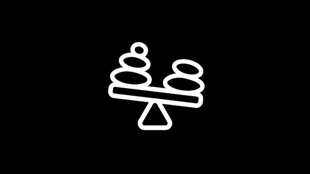 Simple line art icon of stacked stones on a balance scale showing imbalance