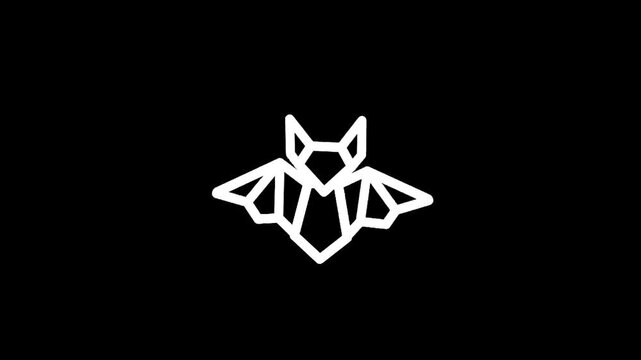 Geometric origami bat silhouette with outstretched wings on a black background