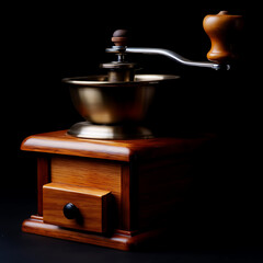 Vintage wooden coffee grinder on a dark background antique isolated on a transparent background